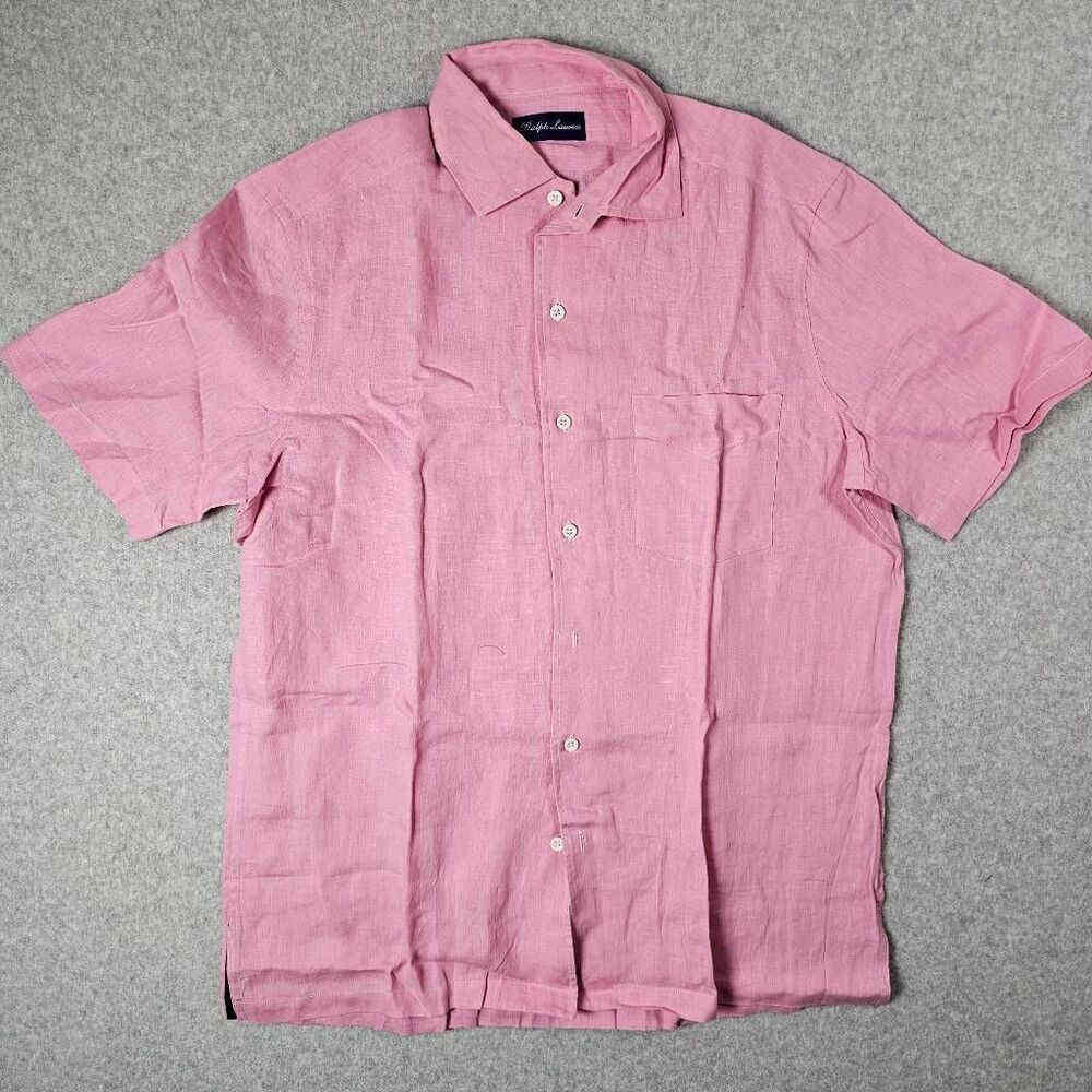 Ralph Lauren Purple Label Linen Shirt Mens Medium Pink Short Sleeve Italy
